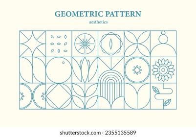 Patrón geométrico con elementos florales y frutales básicos 