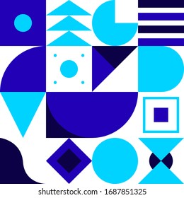Geometric pattern, bauhaus background, seamless modern pattern with shapes, circle, triangle and square. Abstract vector color art in style of 80s