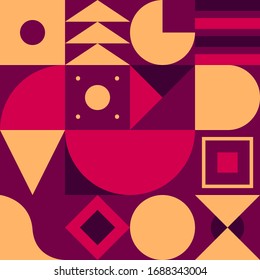 Geometric pattern, bauhaus background, seamless modern pattern with shapes, circle, triangle and square. Abstract vector color art in style of 80s