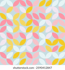 Geometric pattern, Bauhaus leaf grid vector background. Modern geometric pattern with Bauhaus shapes circle or round mosaic grid with color art, seamless pattern tile background