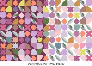 Geometric pattern in the Bauhaus style on a white and colored background. Vector illustration