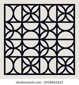 Geometric pattern in beige and black inspired by the Bauhaus art school. Graphical illustration for a unique home decor, textiles, interior design.