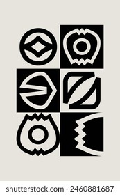 Patrón geométrico en beige y negro inspirado en el estilo de diseño moderno de Midcentury. Ilustración gráfica para una decoración de pared única, textiles y diseño de interiores.