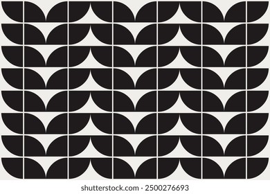 Geometric pattern in beige and black inspired by the Midcentury modern design style. Graphical illustration for a unique wall decor, textiles and interior design.