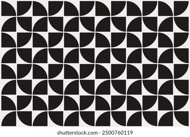 Geometric pattern in beige and black inspired by the Midcentury modern design style. Graphical illustration for a unique wall decor, textiles and interior design.
