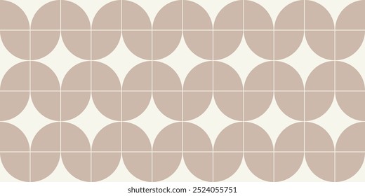 Geometric pattern in beige and black inspired by the Midcentury modern design style. Graphical illustration for a unique wall decor, textiles and interior design.
