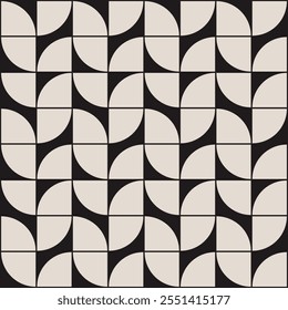 Geometric pattern in beige and black inspired by the Midcentury modern design style. Graphical illustration for a unique wall decor, textiles and interior design.