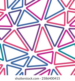 Geometric pattern. Big triangles size. Multiple colors style. Rounded triangles outlined. Repeatable pattern. Vivid Spectrum Blend. Awesome vector tiles. Seamless vector illustration.