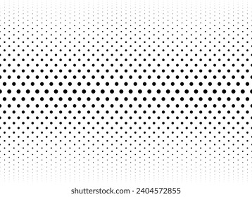 Geometric pattern of black circles on a white background. Seamless in one direction. Option with an average fade out. The radial grid
