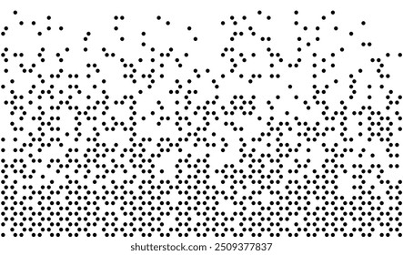 Padrão geométrico de círculos pretos em um fundo branco. Sem emenda em uma direção. Opção com um fade out médio. Desvanecimento aleatório