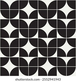Padrão geométrico na cor preta e creme inspirado no estilo de design moderno de Midcentury. Ilustração gráfica para uma decoração de parede única, têxteis e design de interiores.