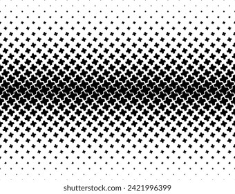 Geometric pattern of black CRESTS on a white background. Seamless in one direction. Short fade out