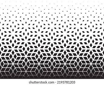 Geometric pattern of black diamonds on a white background.Seamless in one direction.Option with a AVERAGE fade out. RAY method of transformation