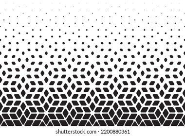 Geometric pattern of black diamonds on a white background.Seamless in one direction.Option with a AVERAGE fade out. RAY method of transformation. Rounded corners