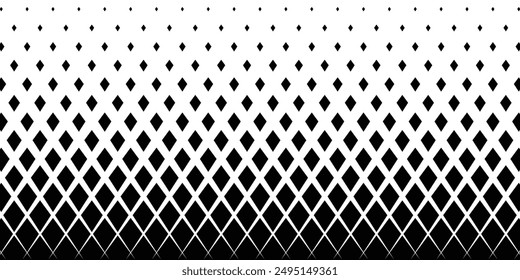 Geometric pattern of black diamonds on a white background. Seamless in one direction. Option with a short fade out.