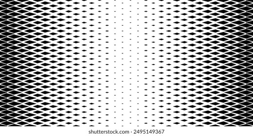 Geometric pattern of black diamonds on a white background. Seamless in one direction. Option with a short fade out.