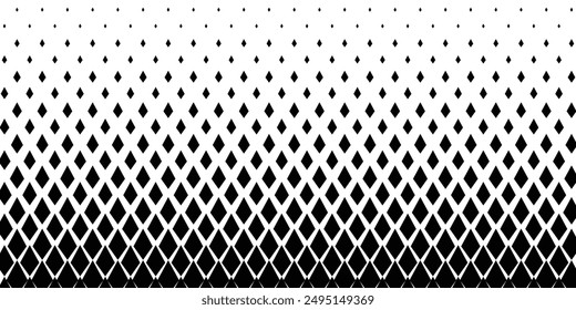 Geometric pattern of black diamonds on a white background. Seamless in one direction. Option with a short fade out.