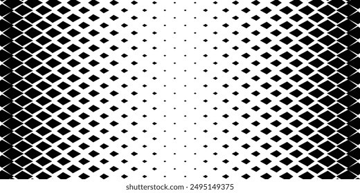 Patrón geométrico de diamantes negros sobre fondo blanco. Sin costuras en una dirección. Opción con una atenuación corta.