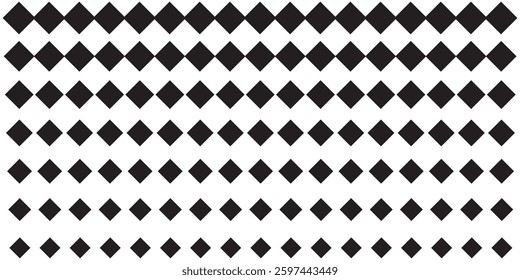Geometric pattern of black diamonds on a white background. Seamless in one direction. Option with a short fade out. The radial transformation method. diamond shape pattern background and wallpaper.