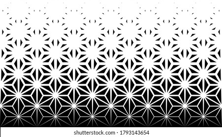 Geometric pattern of black figures on a white background.Seamless in one direction.Option with a SHORT fade out.Japanese classical pattern in style kumiko.Ray method.