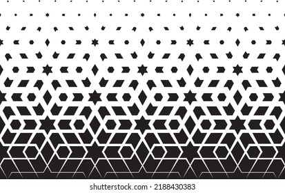 Geometric pattern of black figures on a white background. Based on traditional arabic ornament. Seamless in one direction.Option with a short fade out.
