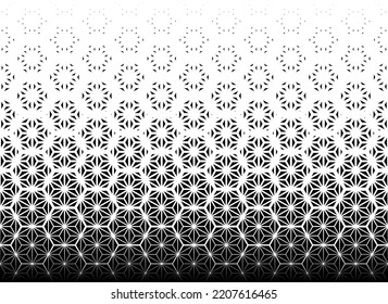 Geometric pattern of black figures on a white background.Seamless in one direction.Option with a AVERAGE fade out.Ray method.Additional hexagonal grid