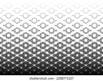 Geometric pattern of black figures on a white background.Seamless in one direction.Option with a AVERAGE fade out.Ray method.
