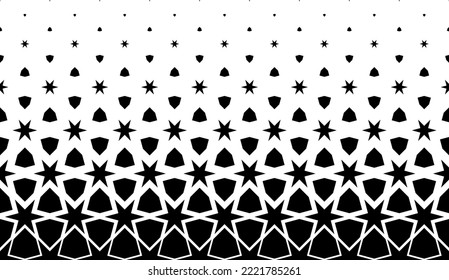 Geometric pattern of black figures on a white background.Arabic ornament.Option with a SHORT fade out.SCALE method.19 figures in height
