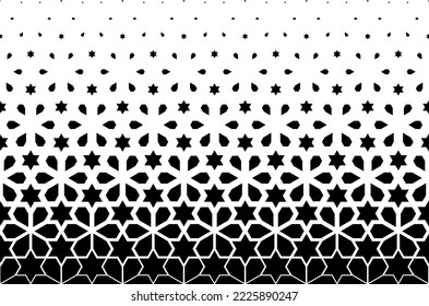 Geometric pattern of black figures on a white background.SHORT fade out.SCALE method.