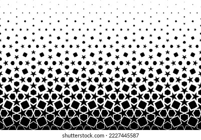 Patrón geométrico de figuras negras sobre un fondo blanco.Opción con un método SHORT FAde out.SCALE.