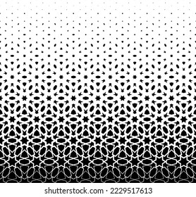 Geometric pattern of black figures on a white background.Arabic ornament.Option with an AVERAGE fade out.SCALE method