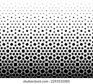 Geometric pattern of black figures on a white background.Seamless in one direction.Option with a AVERAGE fade out.