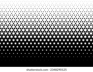 Geometric pattern of black figures on a white background.Seamless in one direction.Option with a AVERAGE fade out. Switching to black