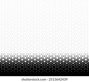 Geometric pattern of black figures on a white background.Seamless in one direction.Option with a AVERAGE fade out. Small figures from above. Large ones at the bottom with short dissolution