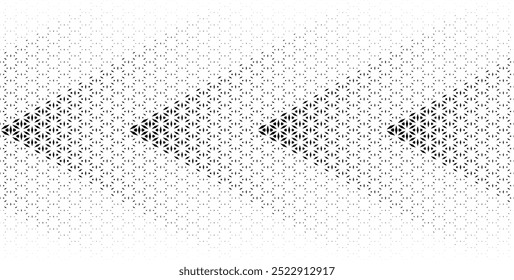 Padrão geométrico de figuras pretas em um plano de fundo branco. Perfeito em uma direção. Opção com um método SHORT fade out.Scale.