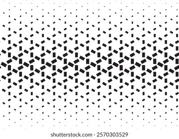 Geometric pattern of black figures on a white background.Seamless in one direction. Option with a Short fade out.The Scale transformation method.