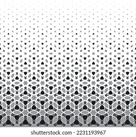 Geometric pattern of black and grey figures on a white background.Option with an AVERAGE fade out.SCALE method