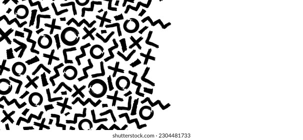 Geometric pattern with black grunge shapes. Horizontal banner with brush strokes grunge lines. Modern black and white abstract vector texture.