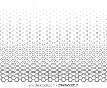 Geometric pattern of black hexagones in arabic style on a white background.Seamless in one direction.The scale transformation method.Contoured lines.Halftone effect
