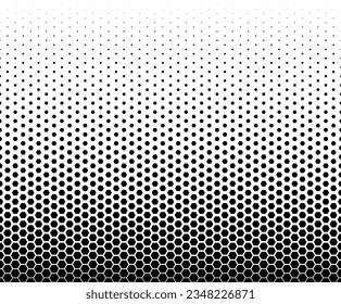 Geometric pattern of black hexagones  on a white background.Seamless in one direction.Option with a LONG fade out.Scale transformation method.64 figures in height