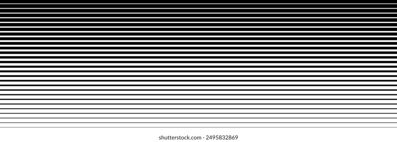 Geometric pattern of black lines on a white background. Half tone gradient line pattern. Monochrome faded halftone black horizontal lines. Striped gradient wallpaper drawn in ink. Vector illustration