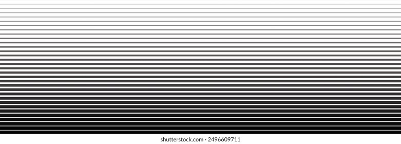 Geometric pattern of black lines on a white background. Half tone gradient line pattern. Monochrome faded halftone black horizontal lines. Striped gradient wallpaper drawn in ink. Vector illustration