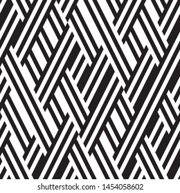 Geometric pattern with black lines. Vector seamless pattern. Ratio between foreground and background (black and white lines) is 50%:50%.