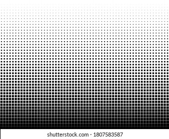 Geometric pattern of black squares on a white background. Seamless in one direction. Option with a middle fade out.45 figures in height.The radial transformation method.