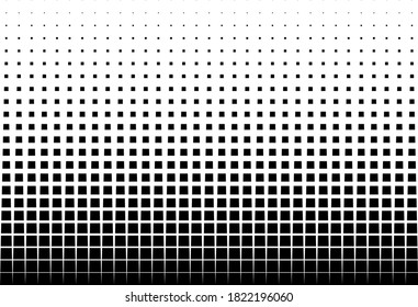 Geometric pattern of black squares on a white background. Seamless in one direction. Option with a middle fade out. 23 figures in height. The radial transformation method.