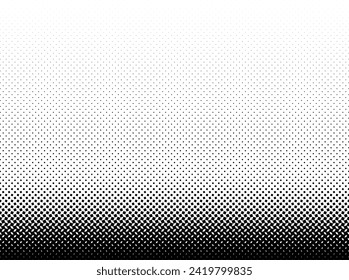 Geometrisches Muster schwarzer Quadrate auf weißem Hintergrund. Nahtlos in eine Richtung. Langer Übergang von schwarzen Quadraten zu schwarzer Farbe