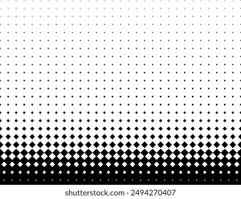 Geometrisches Muster schwarzer Quadrate auf weißem Hintergrund. Nahtlos in eine Richtung. Kleine Figuren von oben. Große am Boden mit kurzer Auflösung