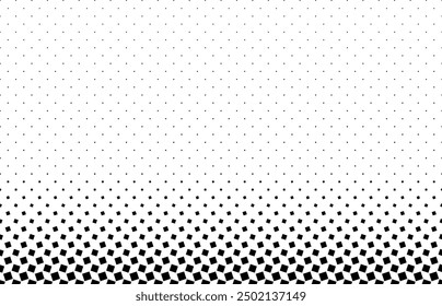 Geometric pattern of black squares on a white background. Seamless in one direction. Small figures from above. Large ones at the bottom with short dissolution