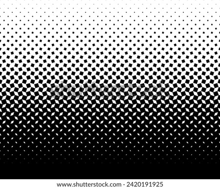 Geometric pattern of black squares on a white background. Seamless in one direction. Medium fade to black color variant