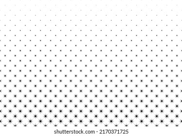 Geometrisches Muster von schwarzen Sternen auf weißem Hintergrund.Nahtlos in einer Richtung.Option mit einem kurzen Ausblenden.26 Ziffern in der Höhe